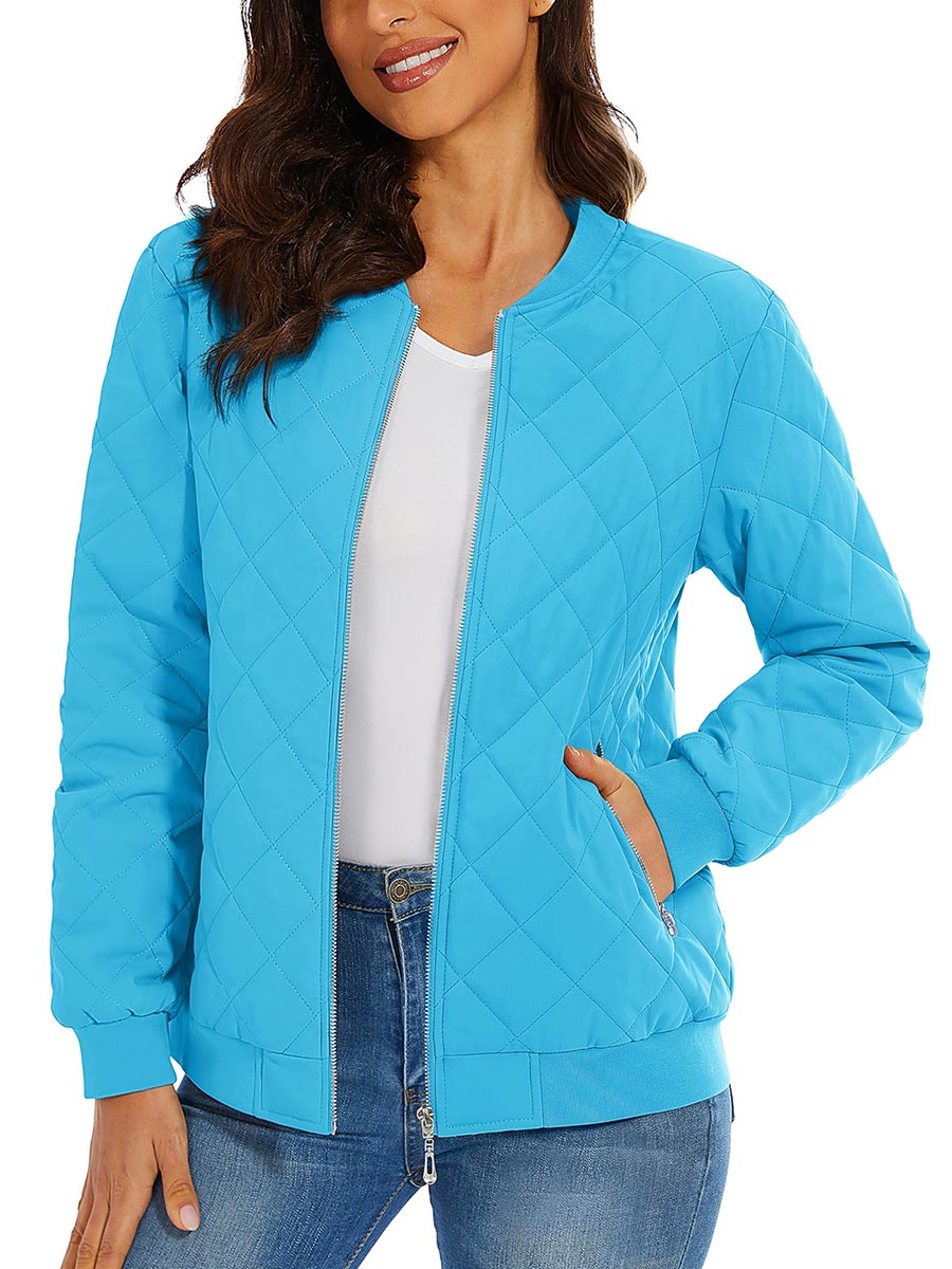 TACVASEN Ice Blue Women's Diamond Quilted Padded Zip Jacket