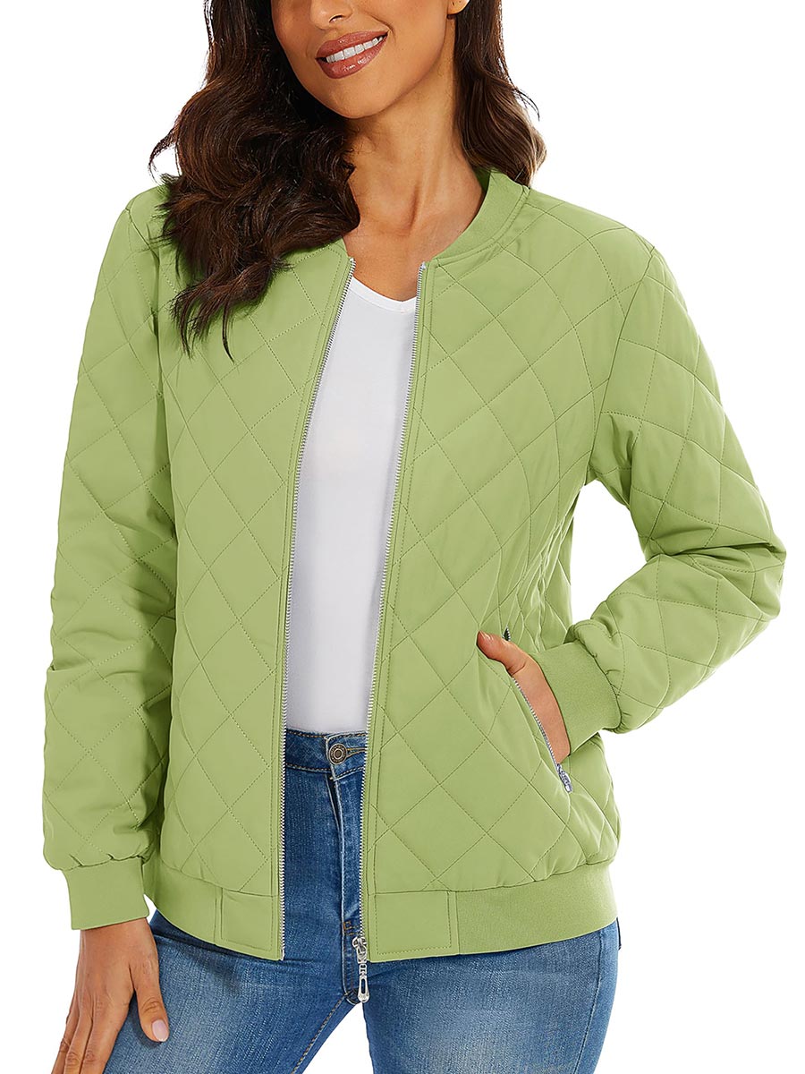 TACVASEN Olive Green Women's Diamond Quilted Padded Zip Jacket