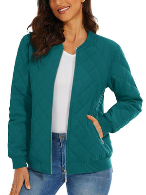 TACVASEN Emerald Green Women's Diamond Quilted Padded Zip Jacket