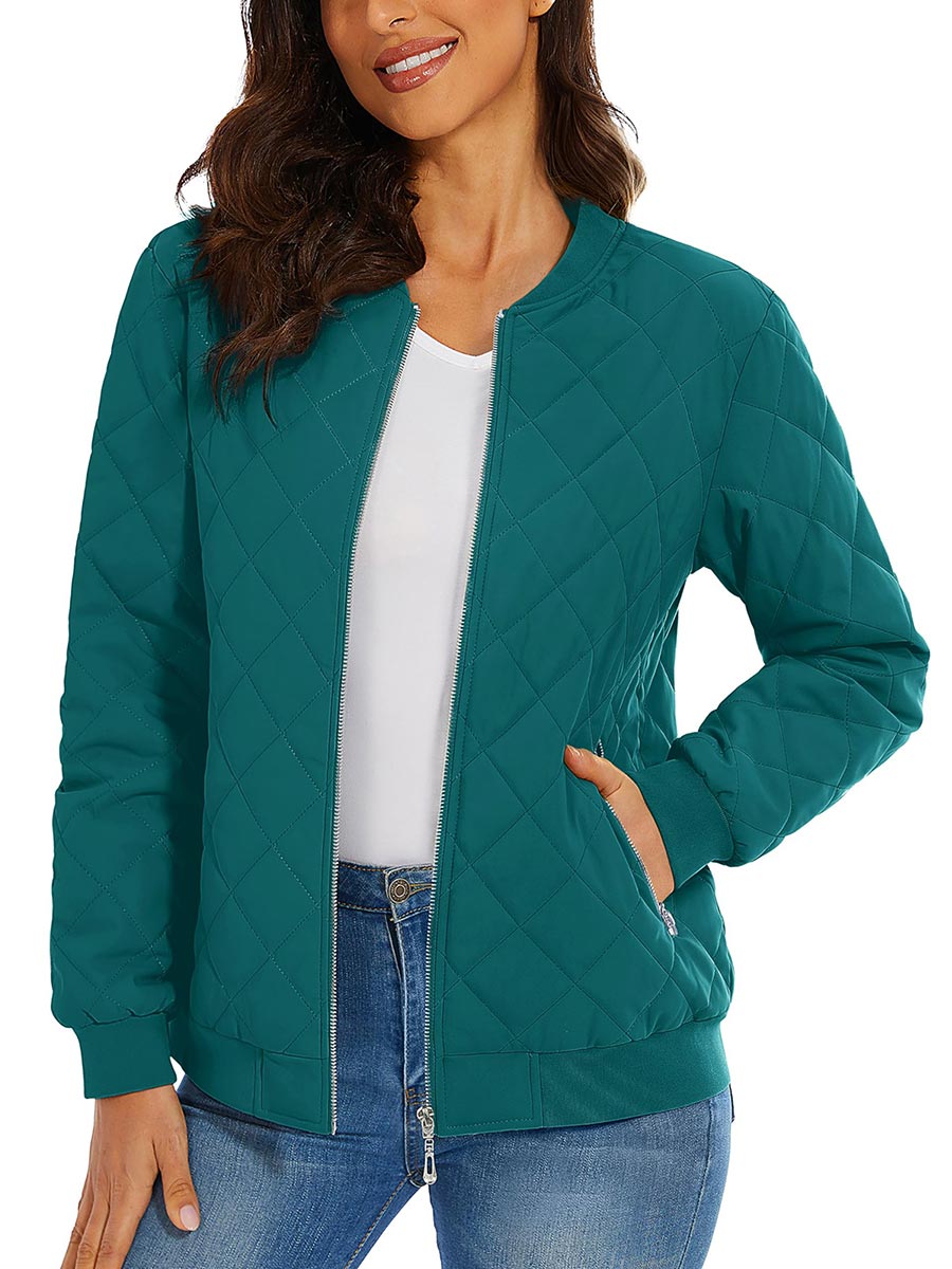 TACVASEN Emerald Green Women's Diamond Quilted Padded Zip Jacket