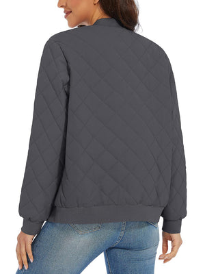 TACVASEN Dark Grey Women's Diamond Quilted Padded Zip Jacket