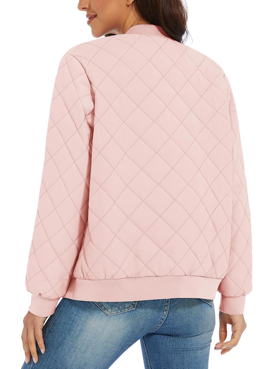 TACVASEN Sakura Pink Women's Diamond Quilted Padded Zip Jacket