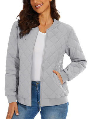 TACVASEN Light Grey Women's Diamond Quilted Padded Zip Jacket