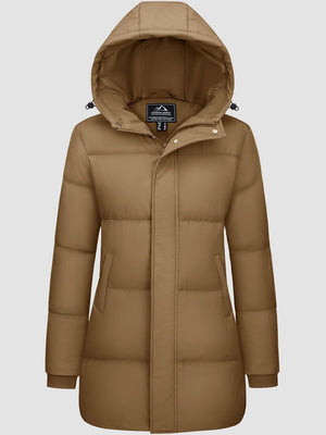 TACVASEN Brown Women's Essential Mid-Length Down Jacket for Winter