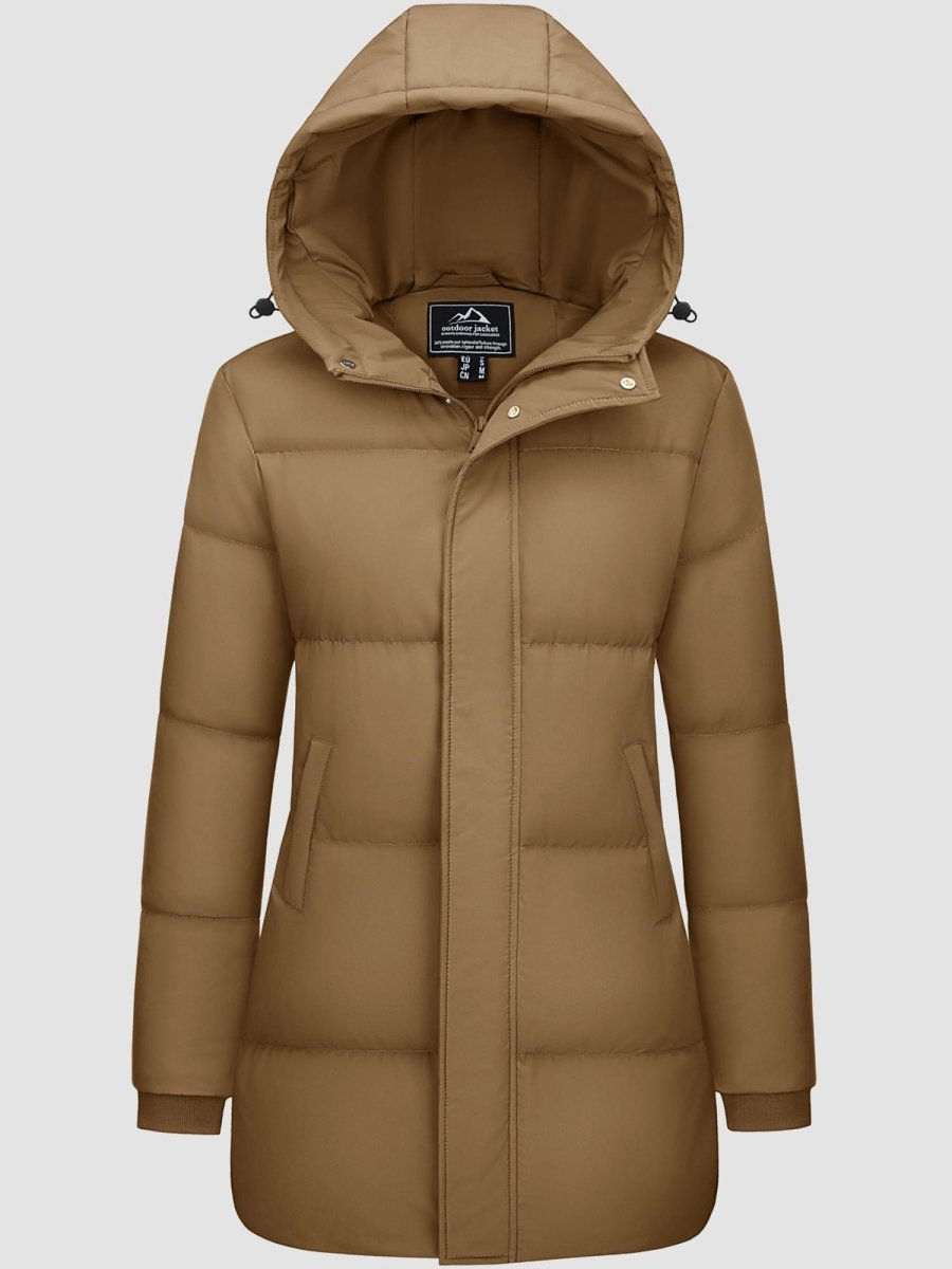 TACVASEN Brown Women's Essential Mid-Length Down Jacket for Winter