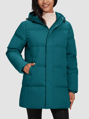 TACVASEN Emerald Green Women's Essential Mid-Length Down Jacket for Winter