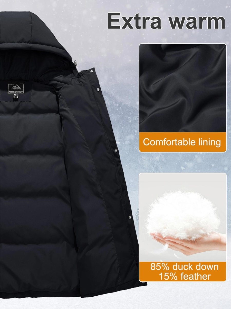TACVASEN Black Women's Essential Mid-Length Down Jacket for Winter