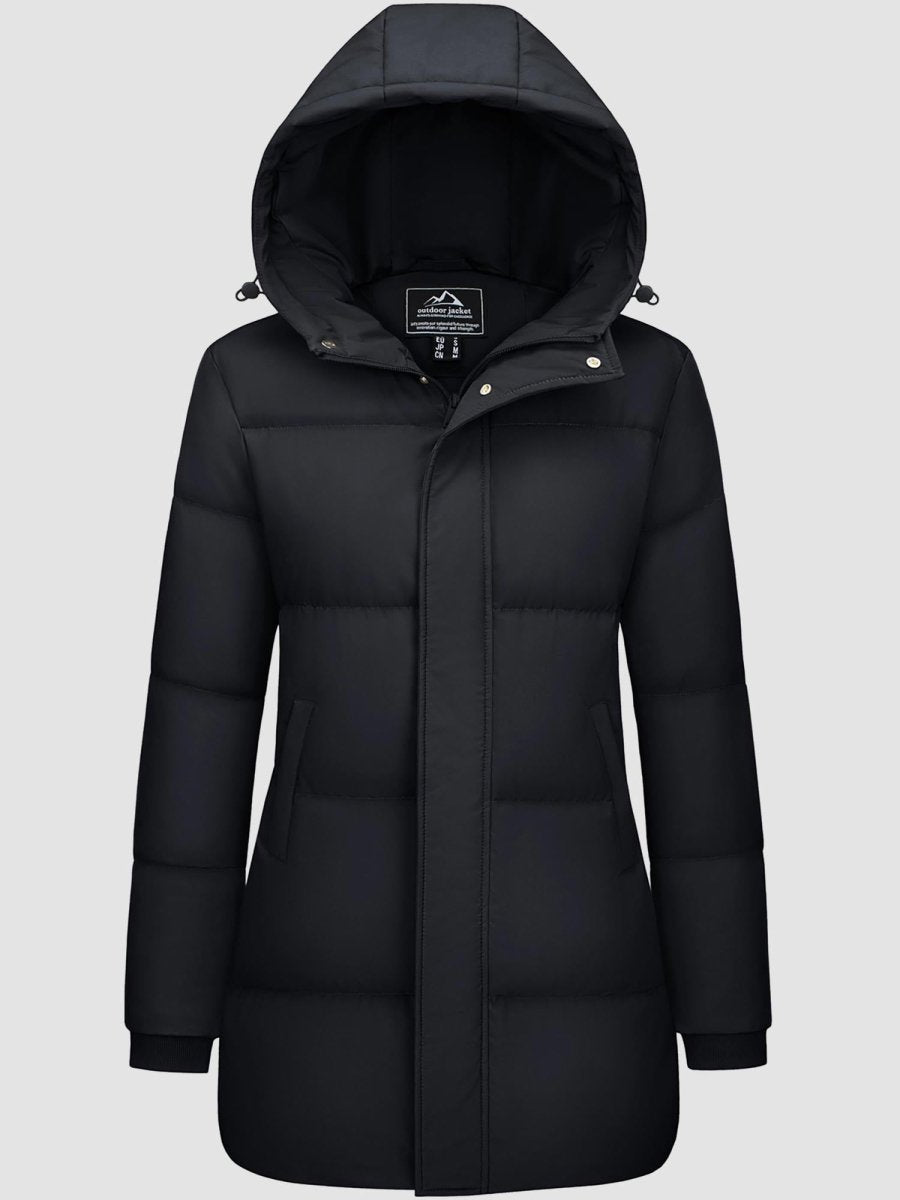 TACVASEN Black Women's Essential Mid-Length Down Jacket for Winter