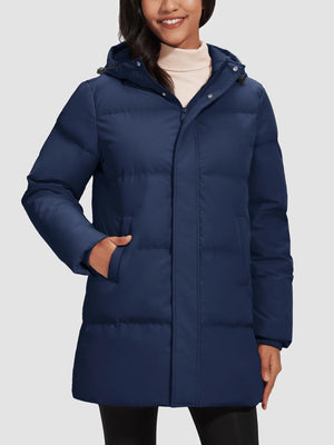 TACVASEN Navy Women's Essential Mid-Length Down Jacket for Winter