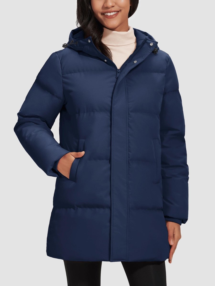 TACVASEN Navy Women's Essential Mid-Length Down Jacket for Winter