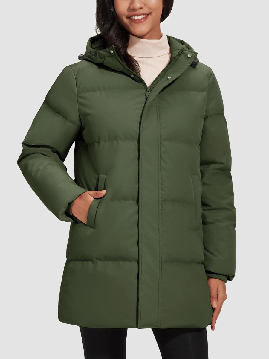 TACVASEN Army Green Women's Essential Mid-Length Down Jacket for Winter