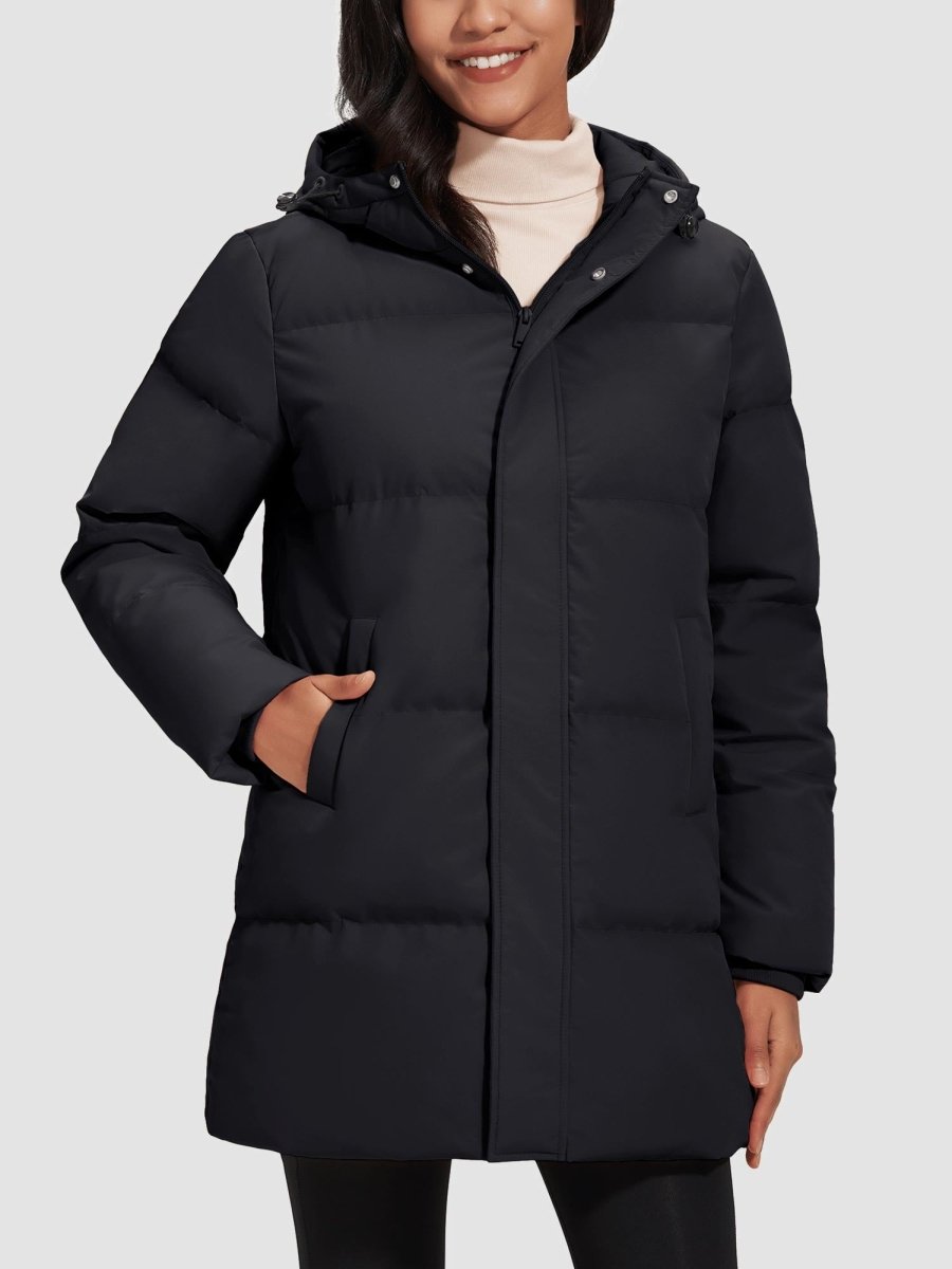 TACVASEN Black Women's Essential Mid-Length Down Jacket for Winter