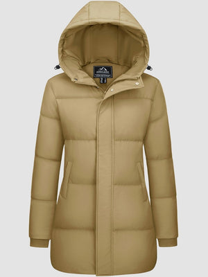 TACVASEN Khaki Women's Essential Mid-Length Down Jacket for Winter