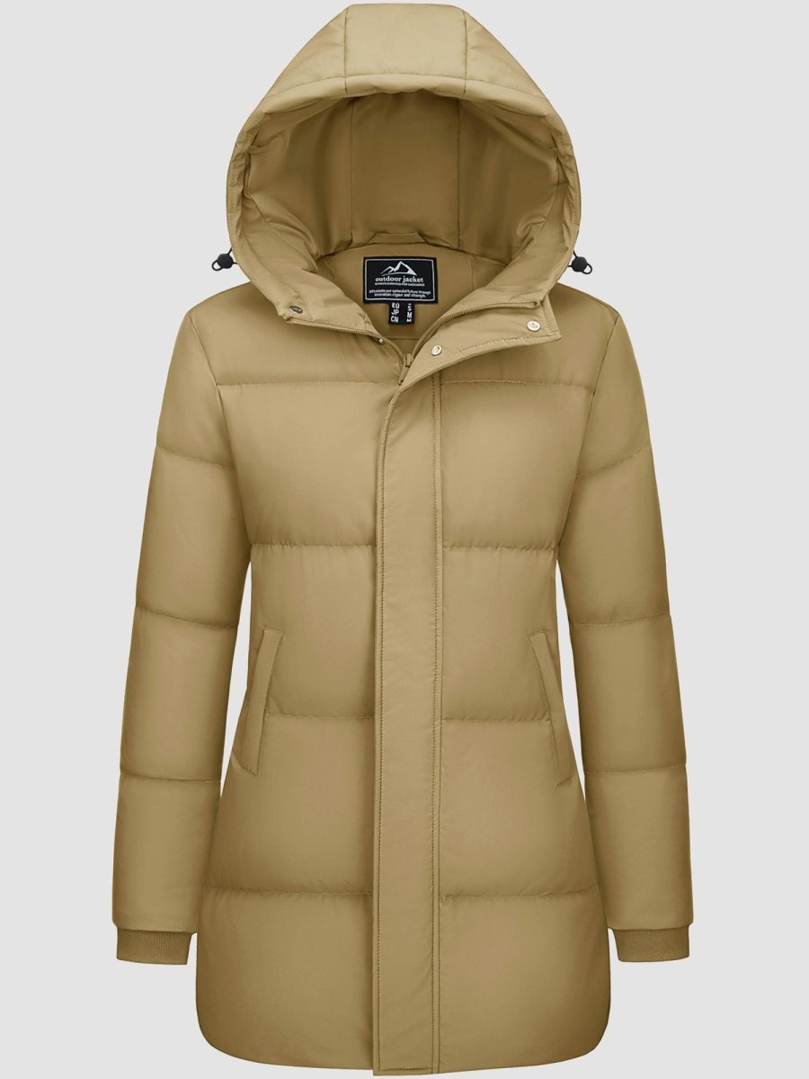 TACVASEN Khaki Women's Essential Mid-Length Down Jacket for Winter