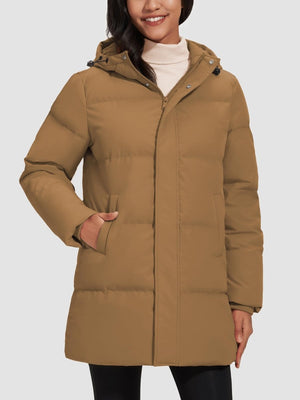 TACVASEN Brown Women's Essential Mid-Length Down Jacket for Winter