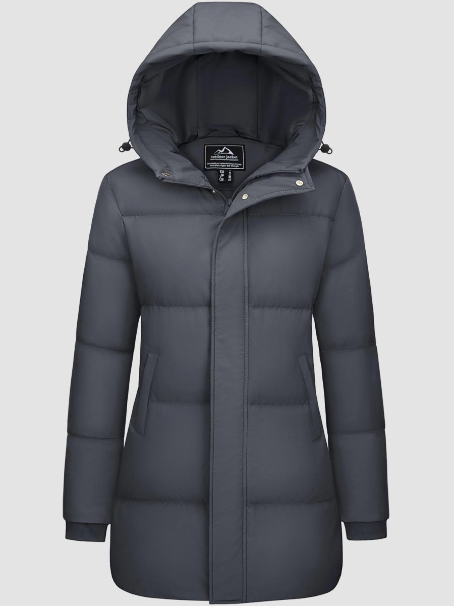 TACVASEN Dark Grey Women's Essential Mid-Length Down Jacket for Winter