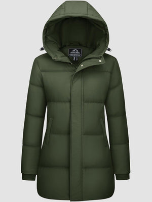 TACVASEN Army Green Women's Essential Mid-Length Down Jacket for Winter