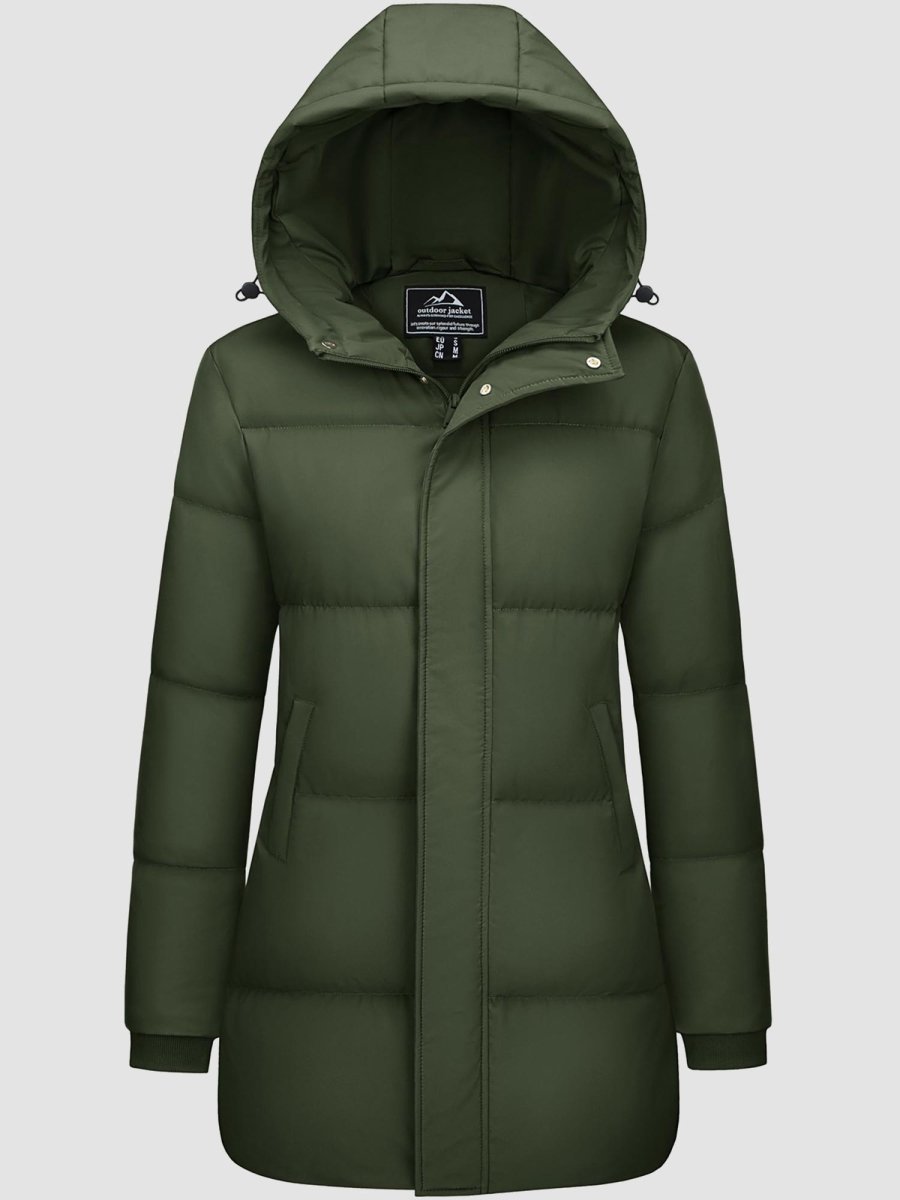 TACVASEN Army Green Women's Essential Mid-Length Down Jacket for Winter