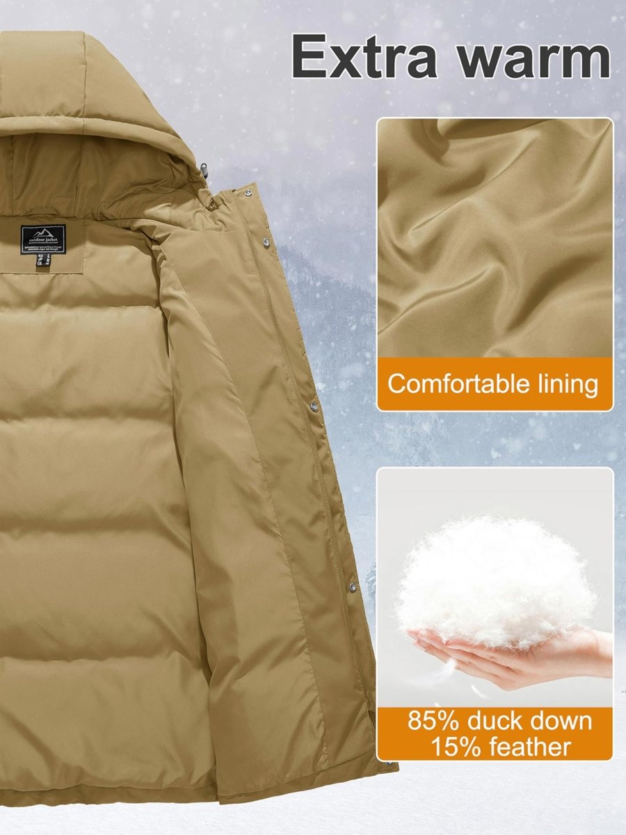 TACVASEN Khaki Women's Essential Mid-Length Down Jacket for Winter