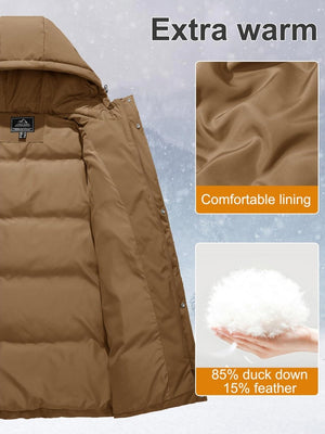 TACVASEN Brown Women's Essential Mid-Length Down Jacket for Winter