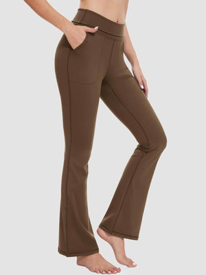 TACVASEN Dark Brown Women's Flare Yoga Pants Foldover High Waisted Tummy Control Pants
