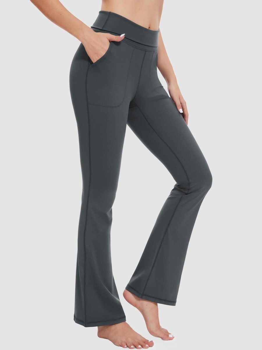 TACVASEN Dark Grey Women's Flare Yoga Pants Foldover High Waisted Tummy Control Pants