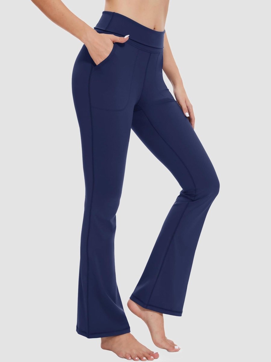 TACVASEN Navy Women's Flare Yoga Pants Foldover High Waisted Tummy Control Pants