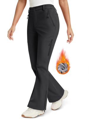 TACVASEN Black Women's Fleece Lined Flare Pants