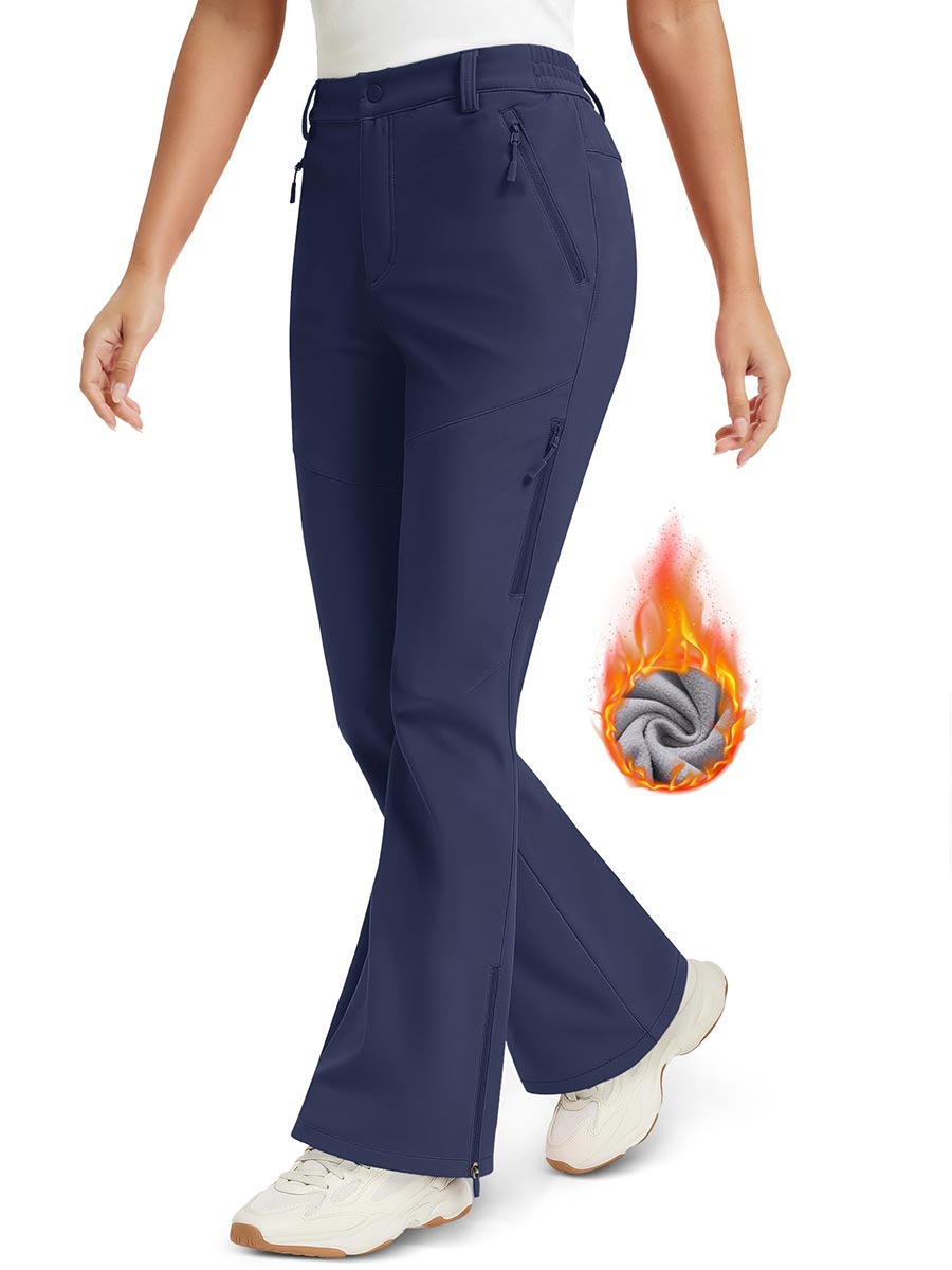 TACVASEN Navy Women's Fleece Lined Flare Pants