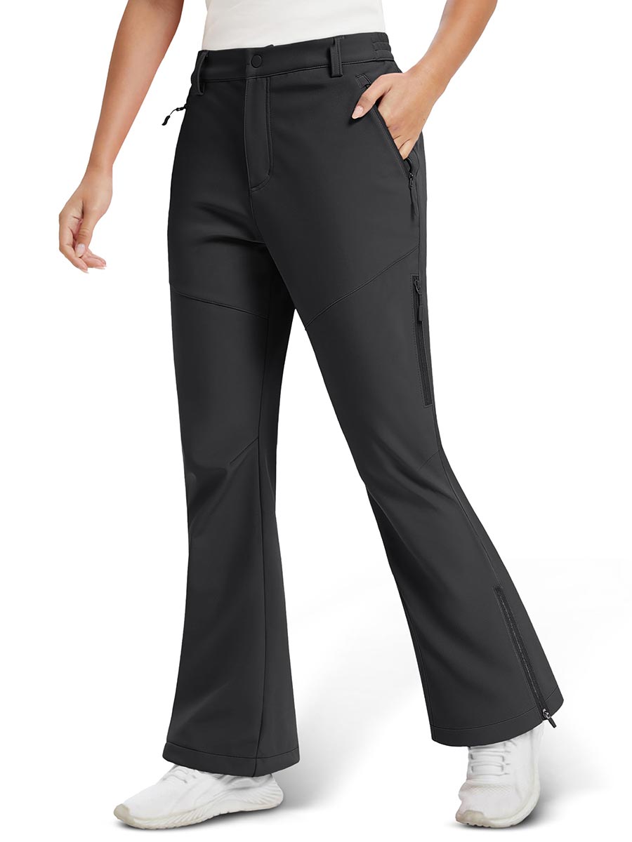 TACVASEN Black Women's Fleece Lined Flare Pants