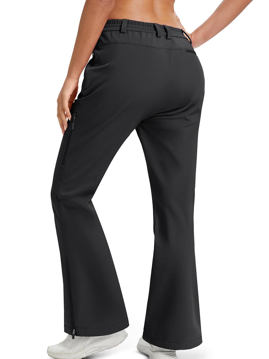 TACVASEN Black Women's Fleece Lined Flare Pants