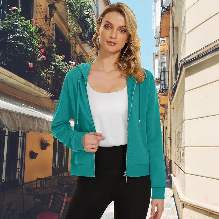 Women's Fleece Lined Full Zip Crop Tops Hoodies - L23W902