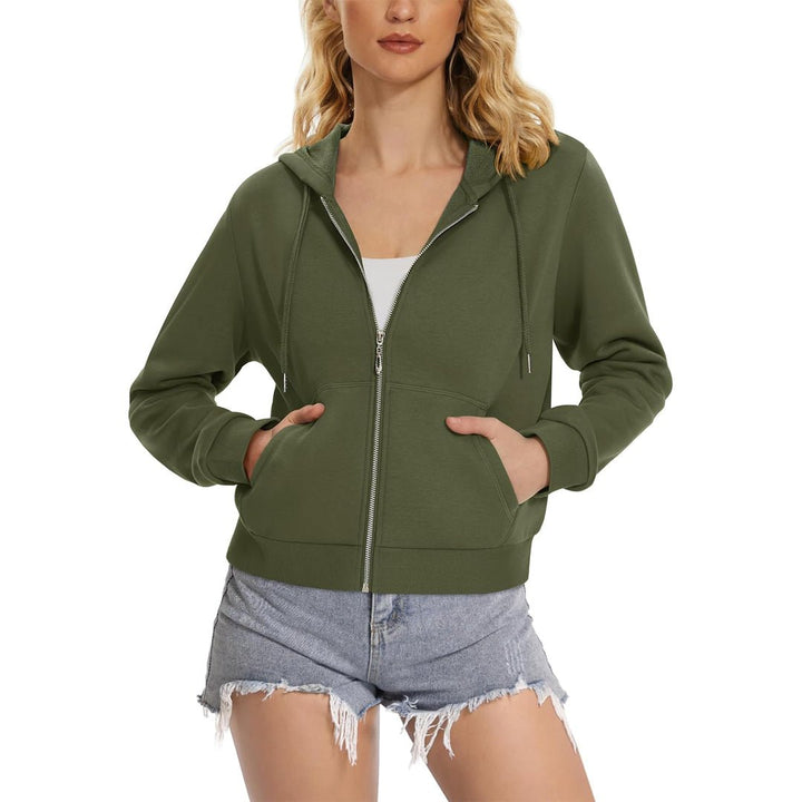 Women's Fleece Lined Full Zip Crop Tops Hoodies - L23W902