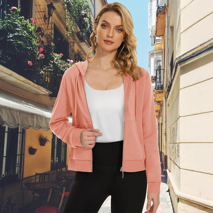 Women's Fleece Lined Full Zip Crop Tops Hoodies - L23W902