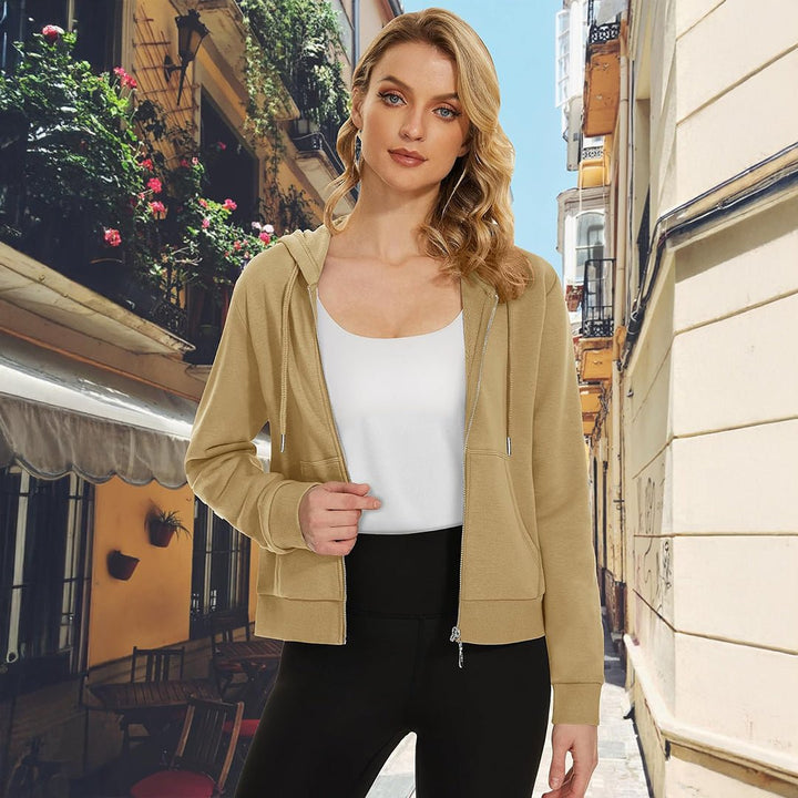 Women's Fleece Lined Full Zip Crop Tops Hoodies - L23W902