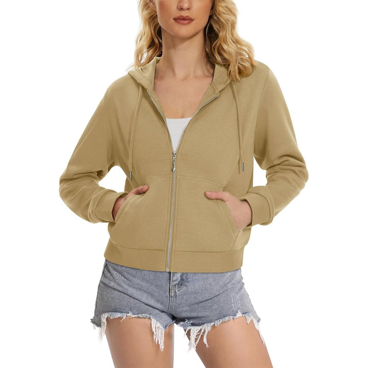 Women's Fleece Lined Full Zip Crop Tops Hoodies - L23W902