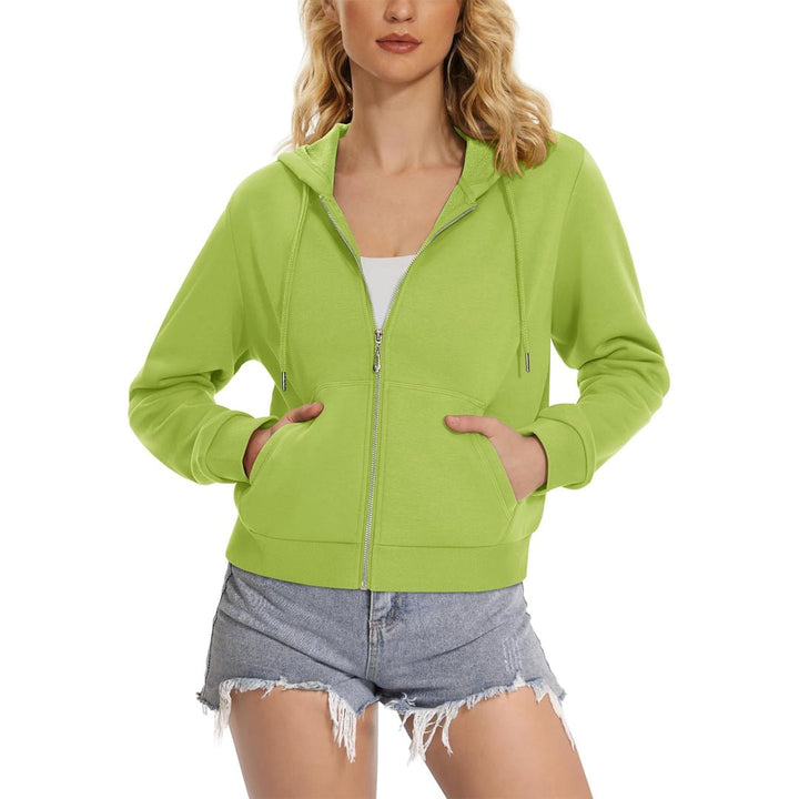 Women's Fleece Lined Full Zip Crop Tops Hoodies - L23W902