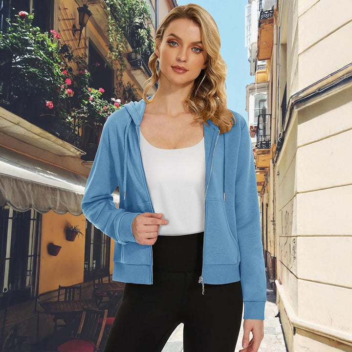 Women's Fleece Lined Full Zip Crop Tops Hoodies - L23W902