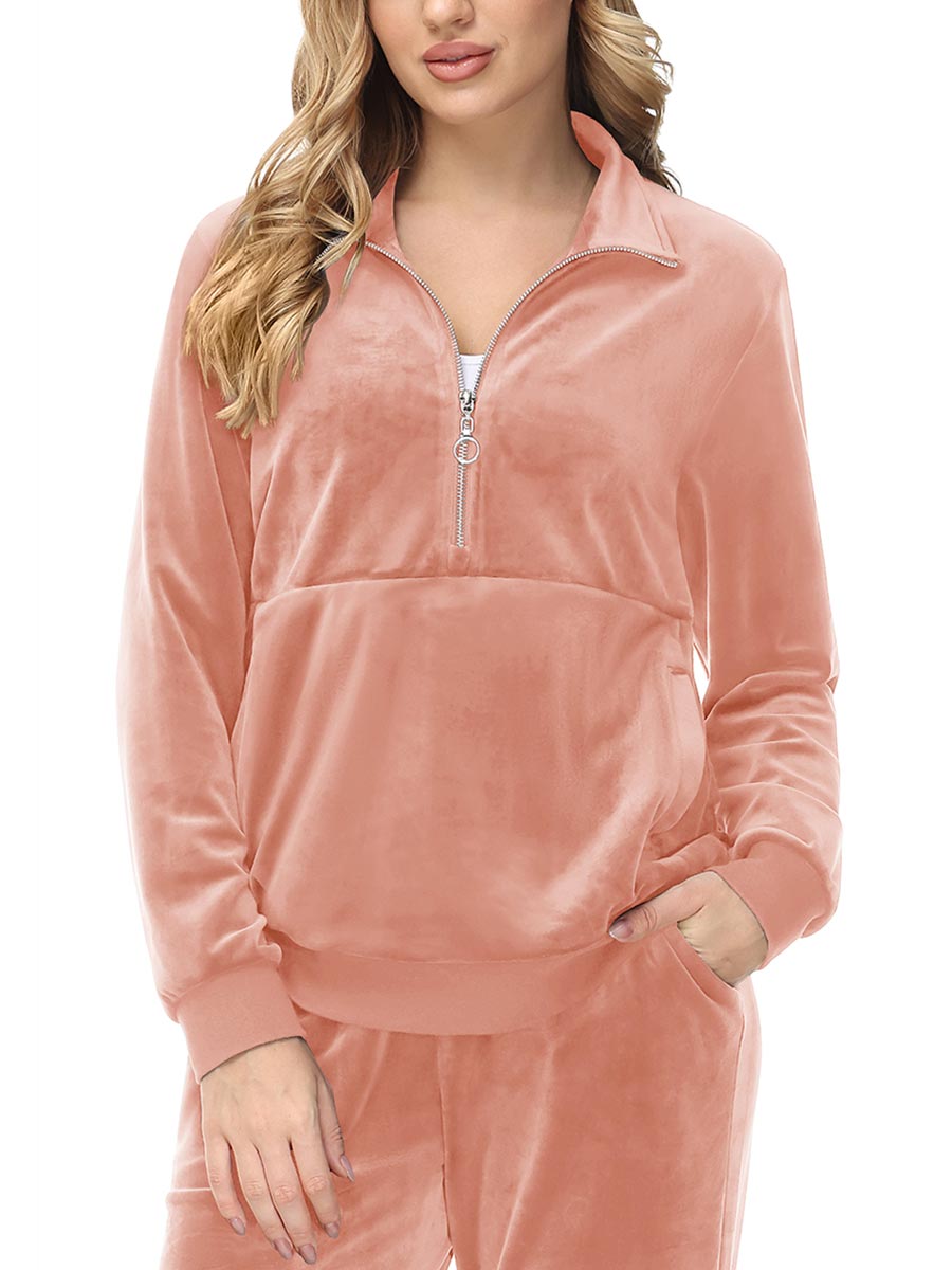 TACVASEN Apricot Women's Half Zip Pullover Sweatshirts Velvet Fleece Jacket
