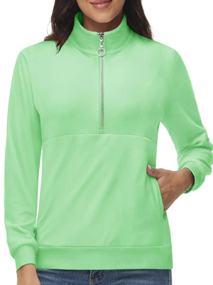 TACVASEN Mint Green Women's Half Zip Pullover Sweatshirts Velvet Fleece Jacket