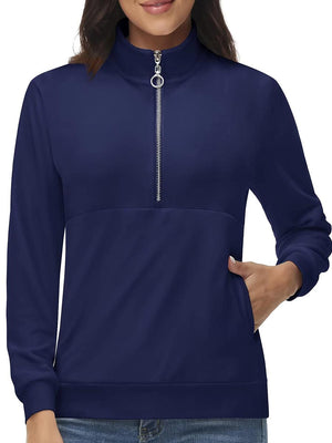 TACVASEN Navy Women's Half Zip Pullover Sweatshirts Velvet Fleece Jacket