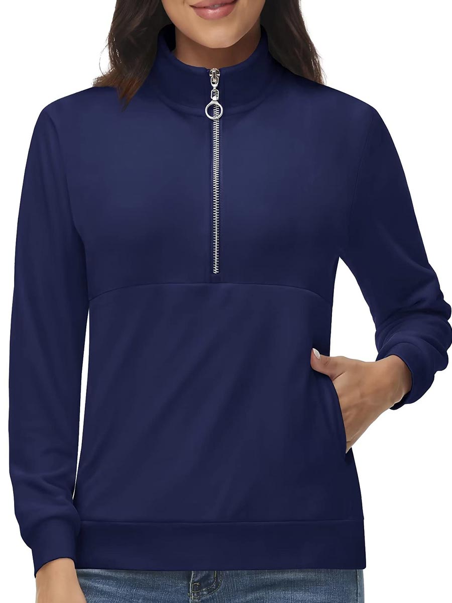 TACVASEN Navy Women's Half Zip Pullover Sweatshirts Velvet Fleece Jacket