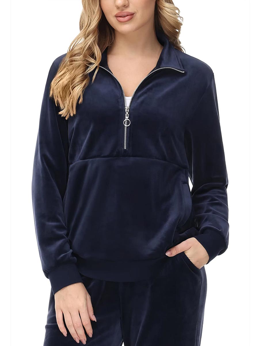 TACVASEN Navy Women's Half Zip Pullover Sweatshirts Velvet Fleece Jacket