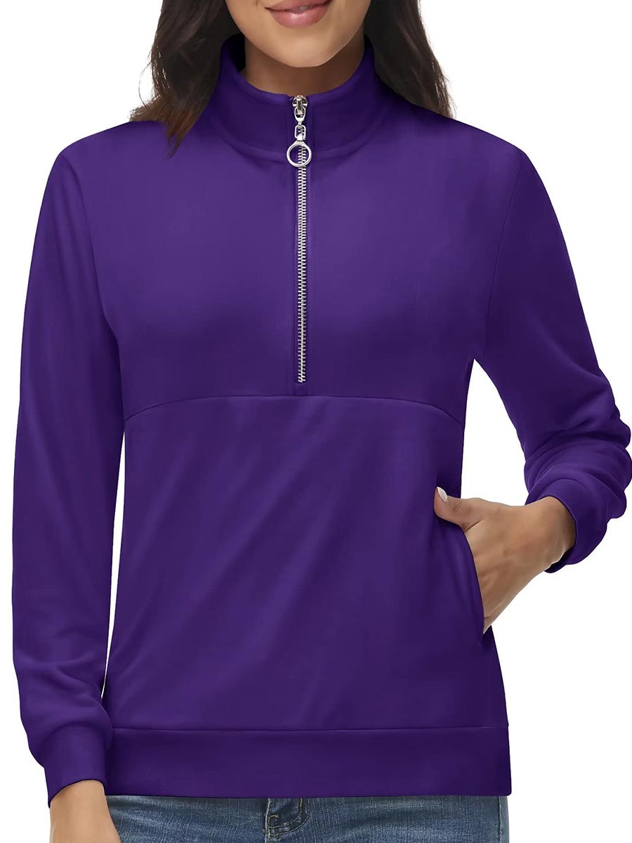 TACVASEN Purple Women's Half Zip Pullover Sweatshirts Velvet Fleece Jacket