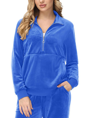 TACVASEN Sea Blue Women's Half Zip Pullover Sweatshirts Velvet Fleece Jacket