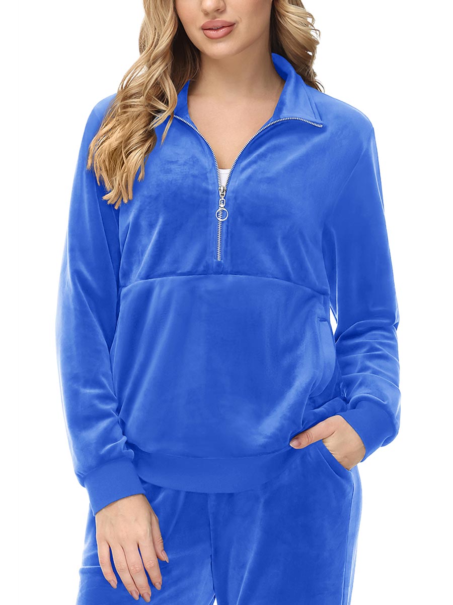 TACVASEN Sea Blue Women's Half Zip Pullover Sweatshirts Velvet Fleece Jacket