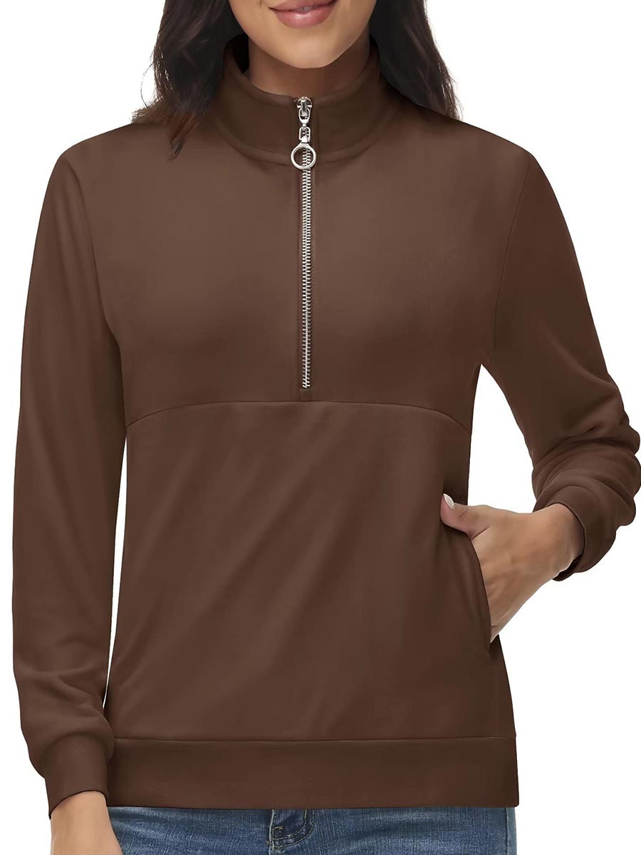 TACVASEN Coffee Women's Half Zip Pullover Sweatshirts Velvet Fleece Jacket