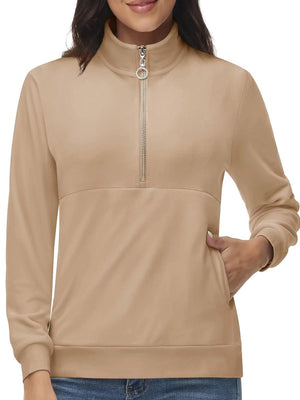 TACVASEN Light Brown Women's Half Zip Pullover Sweatshirts Velvet Fleece Jacket