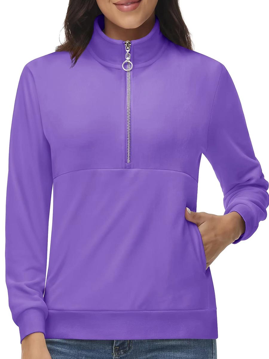 TACVASEN Light Purple Women's Half Zip Pullover Sweatshirts Velvet Fleece Jacket