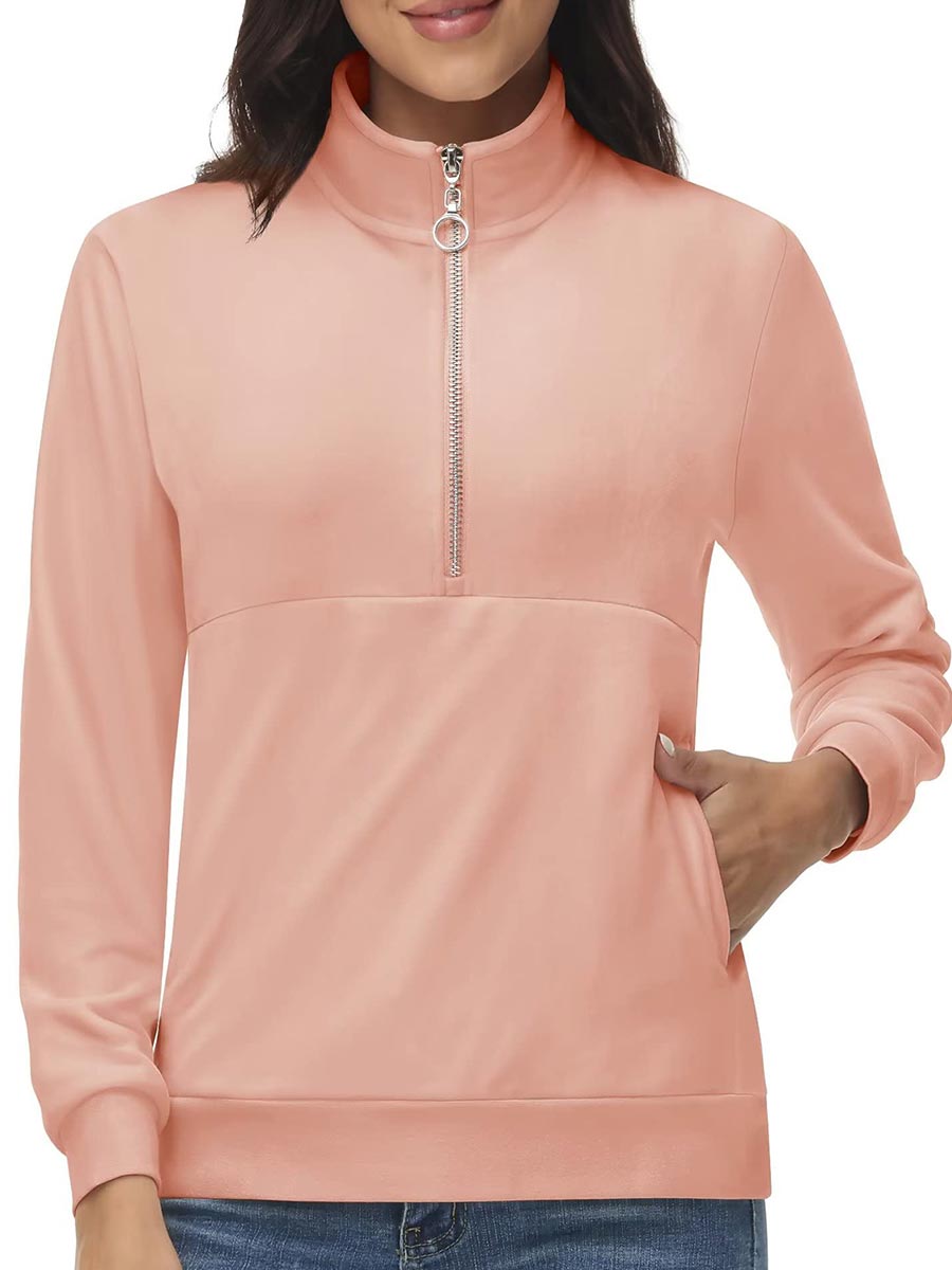 TACVASEN Pink Women's Half Zip Pullover Sweatshirts Velvet Fleece Jacket